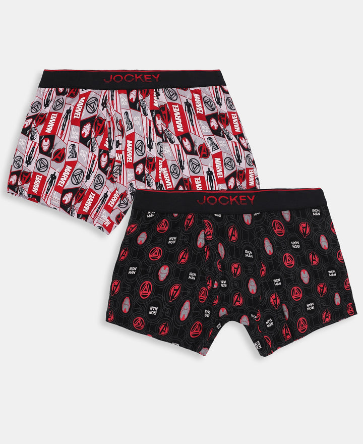 Marvel Avengers Ironman Super Combed Cotton Elastane Stretch Printed Trunk with Ultrasoft Waistband - Black & Chilli Pepper (Pack of 2)