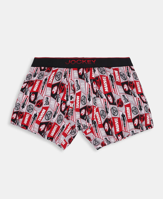 Marvel Avengers Ironman Super Combed Cotton Elastane Stretch Printed Trunk with Ultrasoft Waistband - Black & Chilli Pepper (Pack of 2)