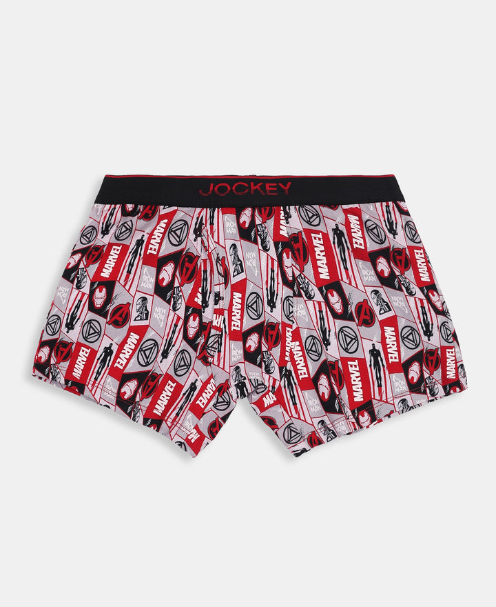 Marvel Avengers Ironman Super Combed Cotton Elastane Stretch Printed Trunk with Ultrasoft Waistband - Black & Chilli Pepper (Pack of 2)