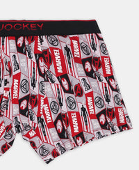 Marvel Avengers Ironman Super Combed Cotton Elastane Stretch Printed Trunk with Ultrasoft Waistband - Black & Chilli Pepper (Pack of 2)
