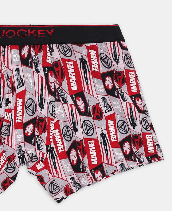Marvel Avengers Ironman Super Combed Cotton Elastane Stretch Printed Trunk with Ultrasoft Waistband - Black & Chilli Pepper (Pack of 2)