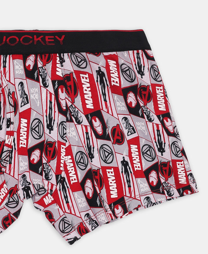 Marvel Avengers Ironman Super Combed Cotton Elastane Stretch Printed Trunk with Ultrasoft Waistband - Black & Chilli Pepper (Pack of 2)