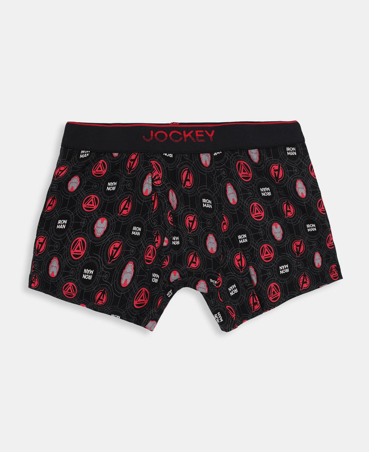 Marvel Avengers Ironman Super Combed Cotton Elastane Stretch Printed Trunk with Ultrasoft Waistband - Black & Chilli Pepper (Pack of 2)