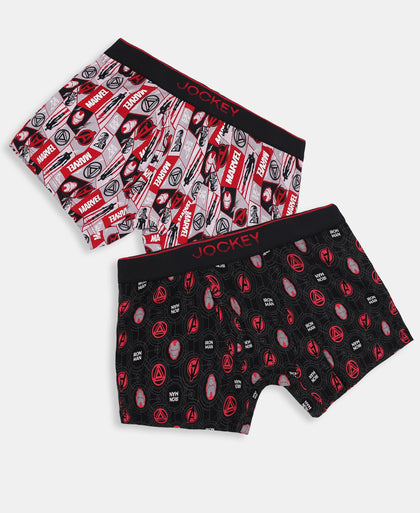 Marvel Avengers Ironman Super Combed Cotton Elastane Stretch Printed Trunk with Ultrasoft Waistband - Black & Chilli Pepper (Pack of 2)