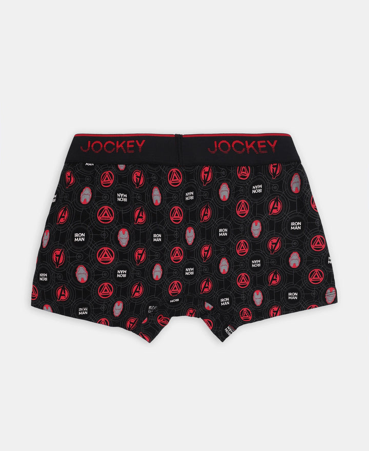 Marvel Avengers Ironman Super Combed Cotton Elastane Stretch Printed Trunk with Ultrasoft Waistband - Black & Chilli Pepper (Pack of 2)