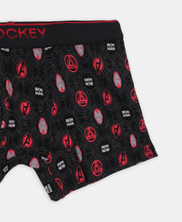 Marvel Avengers Ironman Super Combed Cotton Elastane Stretch Printed Trunk with Ultrasoft Waistband - Black & Chilli Pepper (Pack of 2)