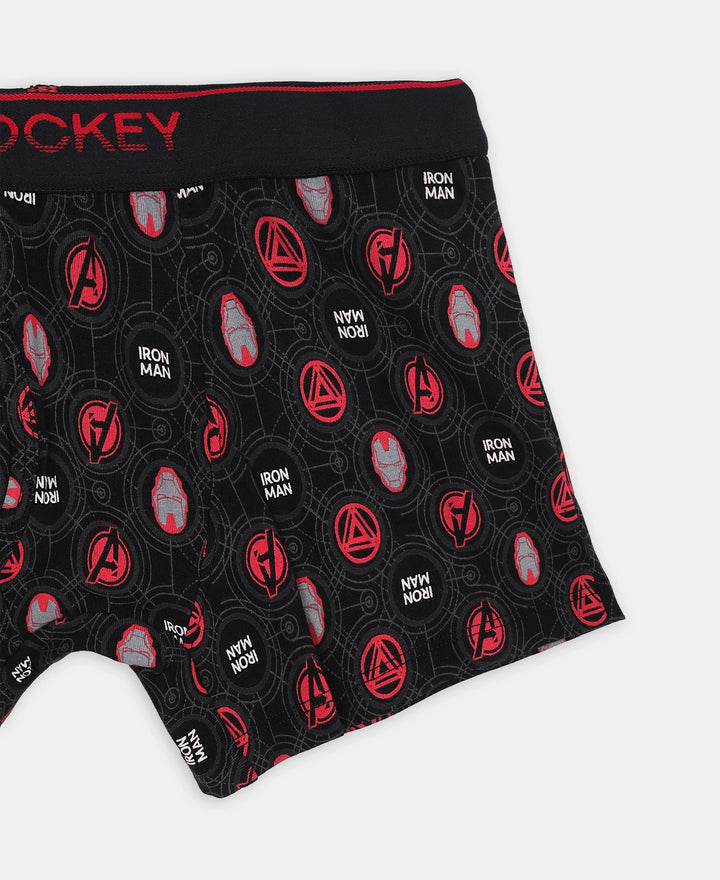 Marvel Avengers Ironman Super Combed Cotton Elastane Stretch Printed Trunk with Ultrasoft Waistband - Black & Chilli Pepper (Pack of 2)
