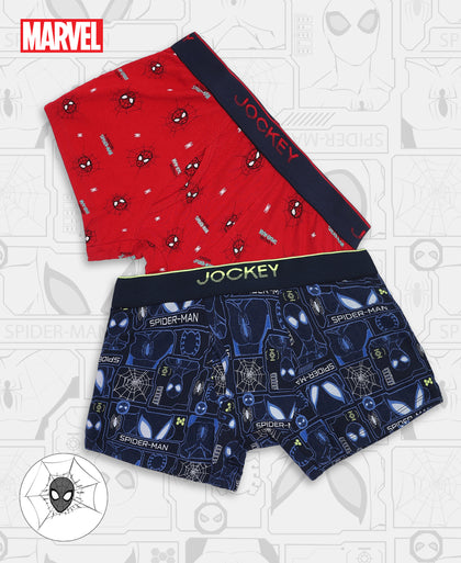 Marvel Spiderman Super Combed Cotton Elastane Stretch Printed Trunk with Ultrasoft Waistband - Navy & Chilli Pepper (Pack of 2)