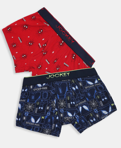 Marvel Spiderman Super Combed Cotton Elastane Stretch Printed Trunk with Ultrasoft Waistband - Navy & Chilli Pepper (Pack of 2)