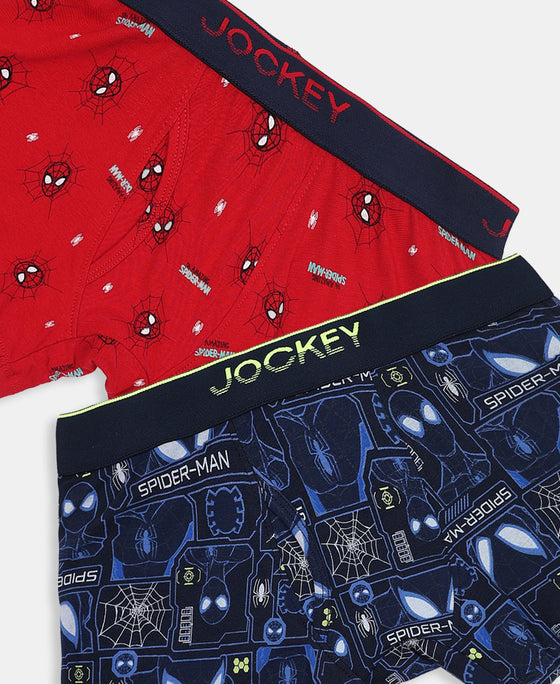 Marvel Spiderman Super Combed Cotton Elastane Stretch Printed Trunk with Ultrasoft Waistband - Navy & Chilli Pepper (Pack of 2)
