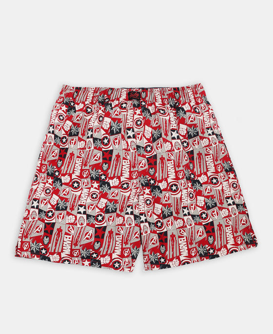 Marvel Avengers Super Combed Cotton Printed Boxer Shorts with Side Pockets - Chilli Pepper & Black (Pack of 2)