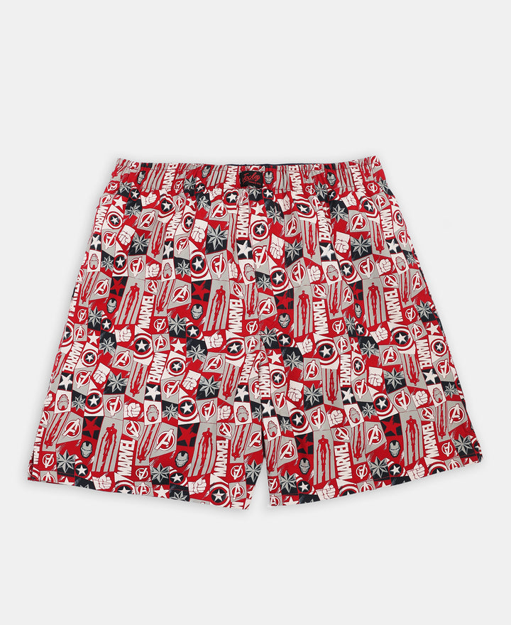 Marvel Avengers Super Combed Cotton Printed Boxer Shorts with Side Pockets - Chilli Pepper & Black (Pack of 2)