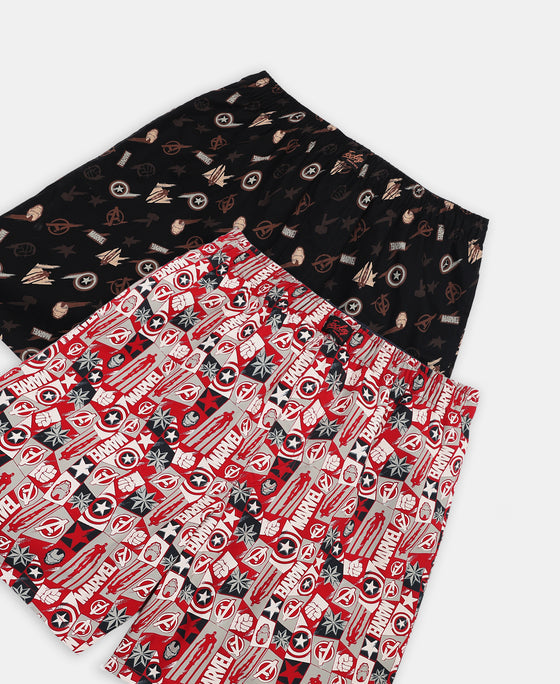 Marvel Avengers Super Combed Cotton Printed Boxer Shorts with Side Pockets - Chilli Pepper & Black (Pack of 2)