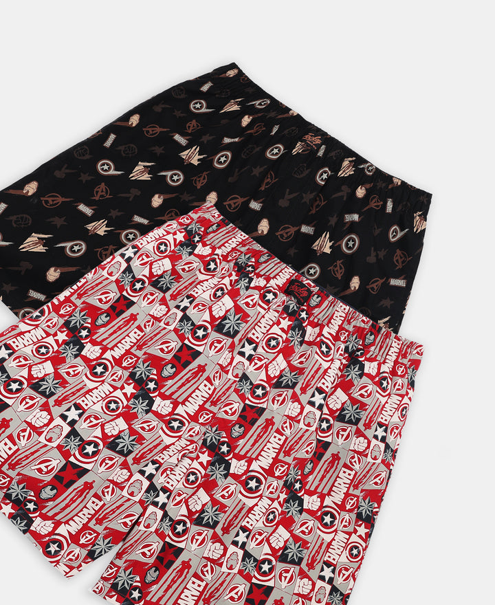 Marvel Avengers Super Combed Cotton Printed Boxer Shorts with Side Pockets - Chilli Pepper & Black (Pack of 2)