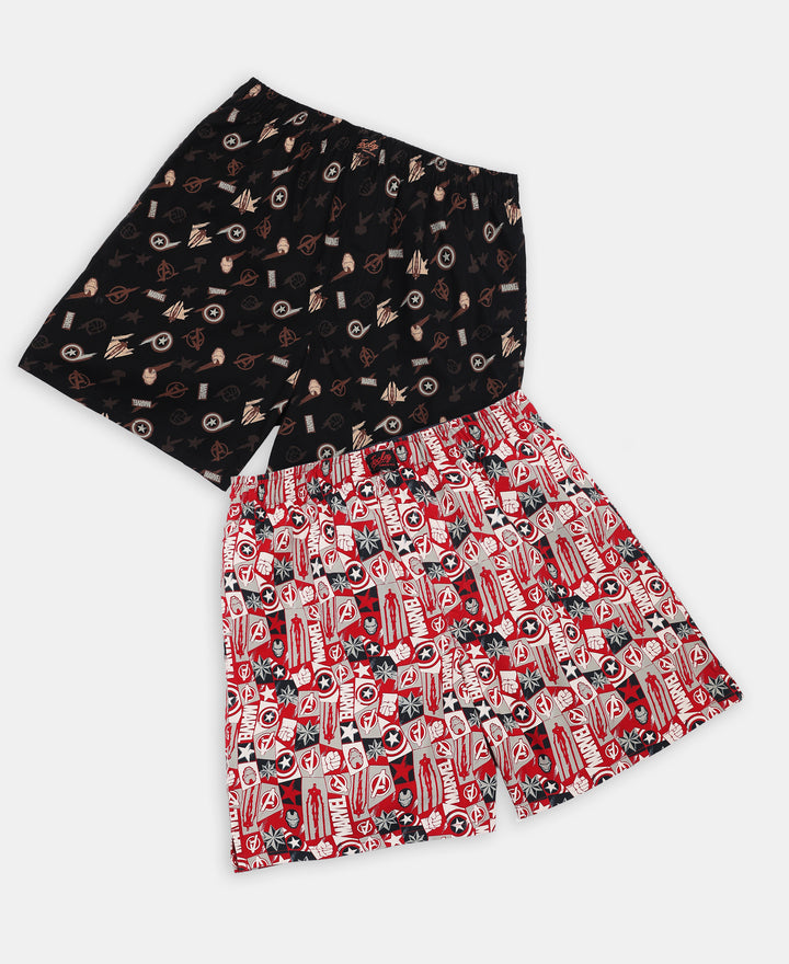 Marvel Avengers Super Combed Cotton Printed Boxer Shorts with Side Pockets - Chilli Pepper & Black (Pack of 2)