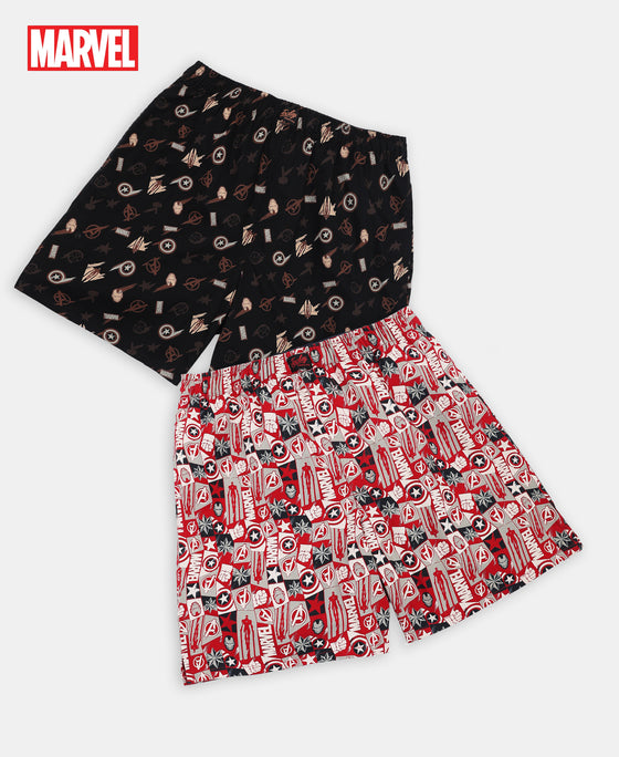 Marvel Avengers Super Combed Cotton Printed Boxer Shorts with Side Pockets - Chilli Pepper & Black (Pack of 2)