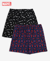 Marvel Avengers Super Combed Cotton Printed Boxer Shorts with Side Pockets - Navy & Black (Pack of 2)