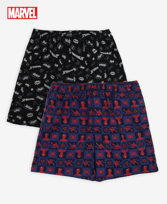 Marvel Avengers Super Combed Cotton Printed Boxer Shorts with Side Pockets - Navy & Black (Pack of 2)