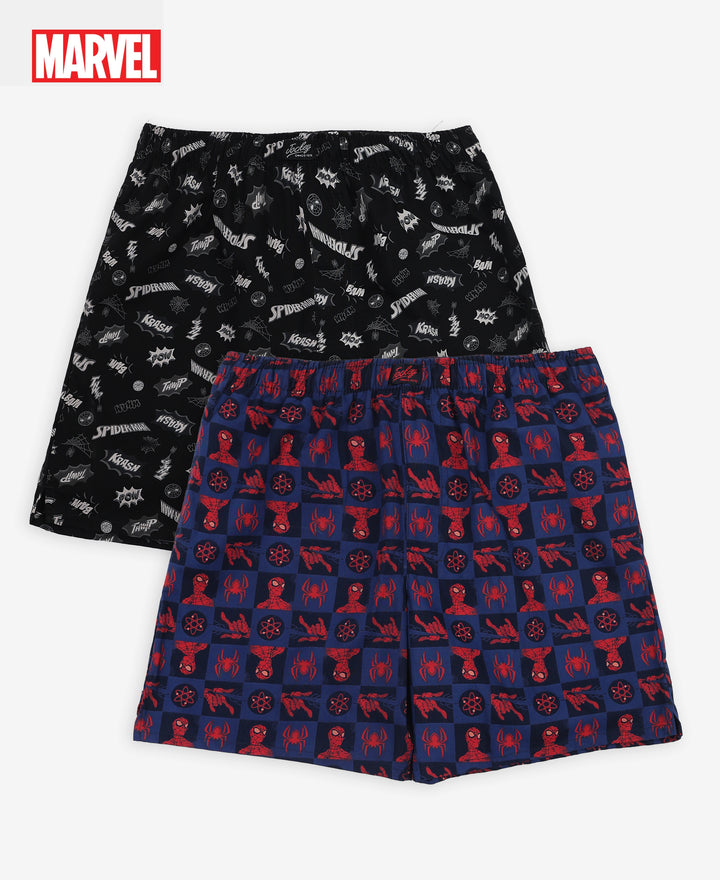 Marvel Avengers Super Combed Cotton Printed Boxer Shorts with Side Pockets - Navy & Black (Pack of 2)