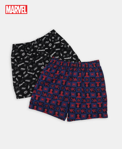 Marvel Avengers Super Combed Cotton Printed Boxer Shorts with Side Pockets - Navy & Black (Pack of 2)