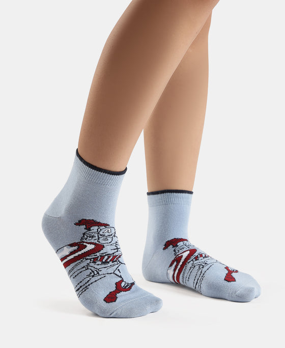 Marvel Avengers Compact Cotton Terry Ankle Length Socks with StayFresh Treatment - Softchambray & Sundried Tomato (Pack of 2)