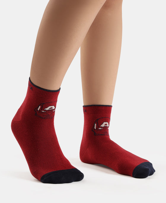 Marvel Avengers Compact Cotton Terry Ankle Length Socks with StayFresh Treatment - Softchambray & Sundried Tomato (Pack of 2)