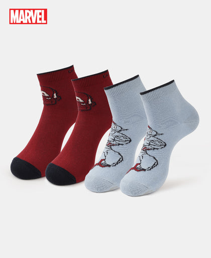 Marvel Avengers Compact Cotton Stretch Ankle Length Socks with StayFresh Treatment - Softchambray & Sundried Tomato (Pack of 2)