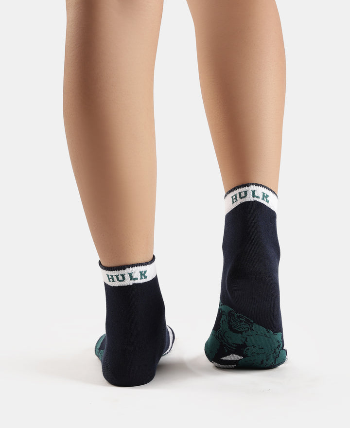 Marvel Avengers Compact Cotton Terry Ankle Length Socks with StayFresh Treatment - Light Grey Melange & Navy (Pack of 2)