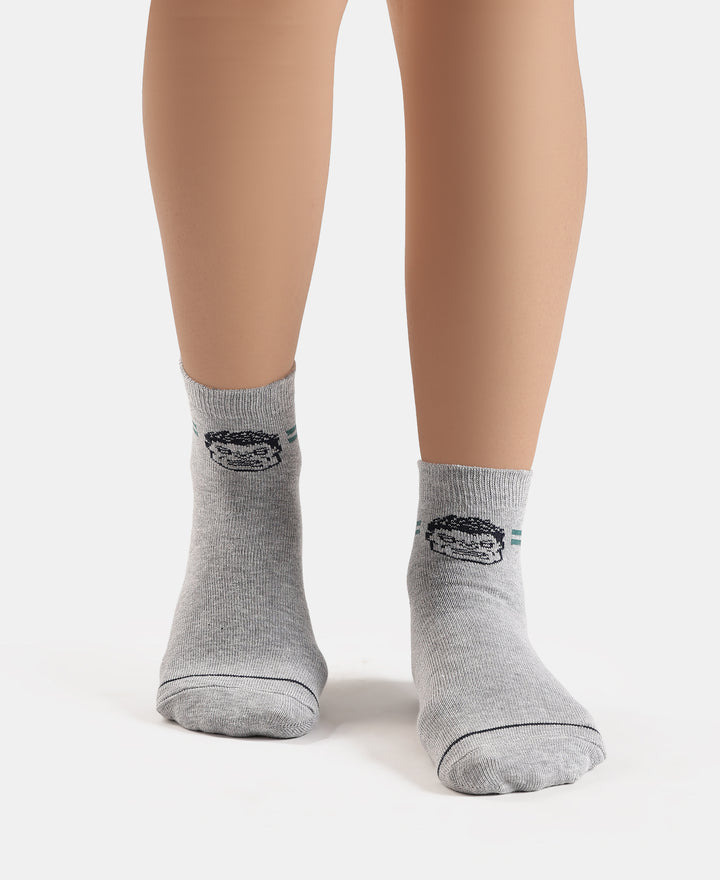 Marvel Avengers Compact Cotton Terry Ankle Length Socks with StayFresh Treatment - Light Grey Melange & Navy (Pack of 2)