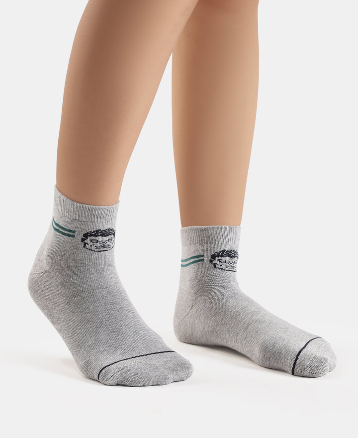 Marvel Avengers Compact Cotton Terry Ankle Length Socks with StayFresh Treatment - Light Grey Melange & Navy (Pack of 2)