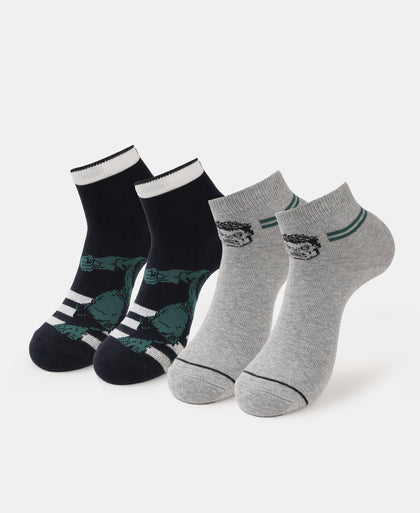 Marvel Avengers Compact Cotton Stretch Ankle Length Socks with StayFresh Treatment - Light Grey Melange & Navy (Pack of 2)