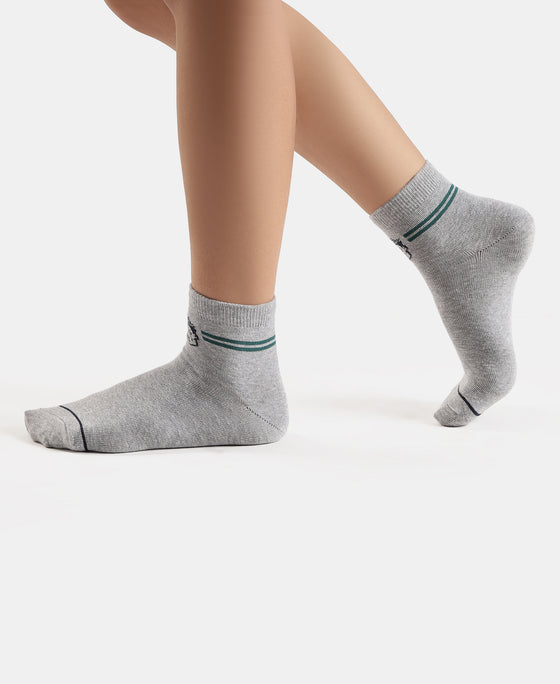 Marvel Avengers Compact Cotton Terry Ankle Length Socks with StayFresh Treatment - Light Grey Melange & Navy (Pack of 2)