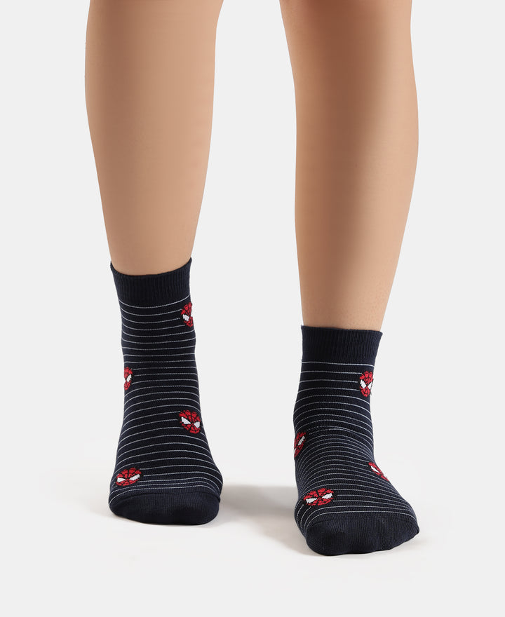 Marvel Avengers Compact Cotton Terry Ankle Length Socks with StayFresh Treatment - White & Navy (Pack of 2)