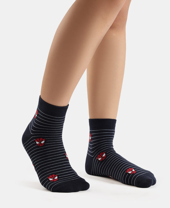 Marvel Avengers Compact Cotton Terry Ankle Length Socks with StayFresh Treatment - White & Navy (Pack of 2)