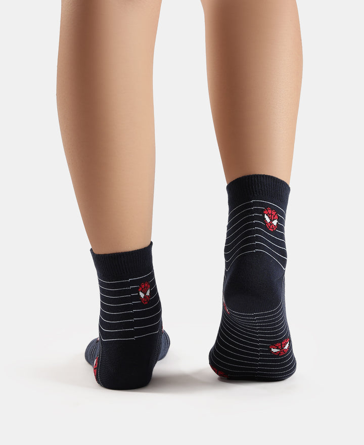 Marvel Avengers Compact Cotton Terry Ankle Length Socks with StayFresh Treatment - White & Navy (Pack of 2)