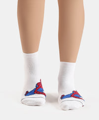 Marvel Avengers Compact Cotton Terry Ankle Length Socks with StayFresh Treatment - White & Navy (Pack of 2)