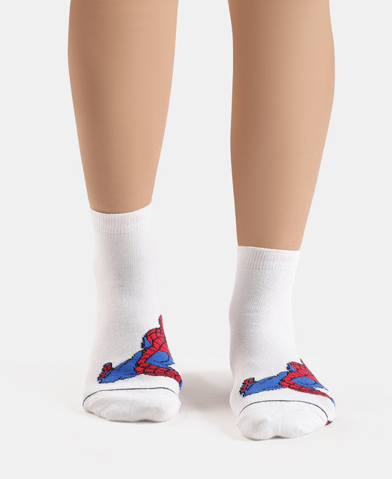 Marvel Avengers Compact Cotton Terry Ankle Length Socks with StayFresh Treatment - White & Navy (Pack of 2)