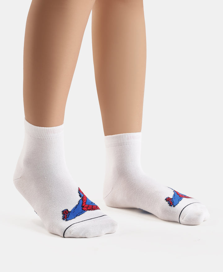 Marvel Avengers Compact Cotton Terry Ankle Length Socks with StayFresh Treatment - White & Navy (Pack of 2)
