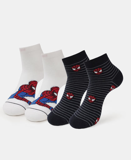Marvel Avengers Compact Cotton Stretch Ankle Length Socks with StayFresh Treatment - White & Navy (Pack of 2)