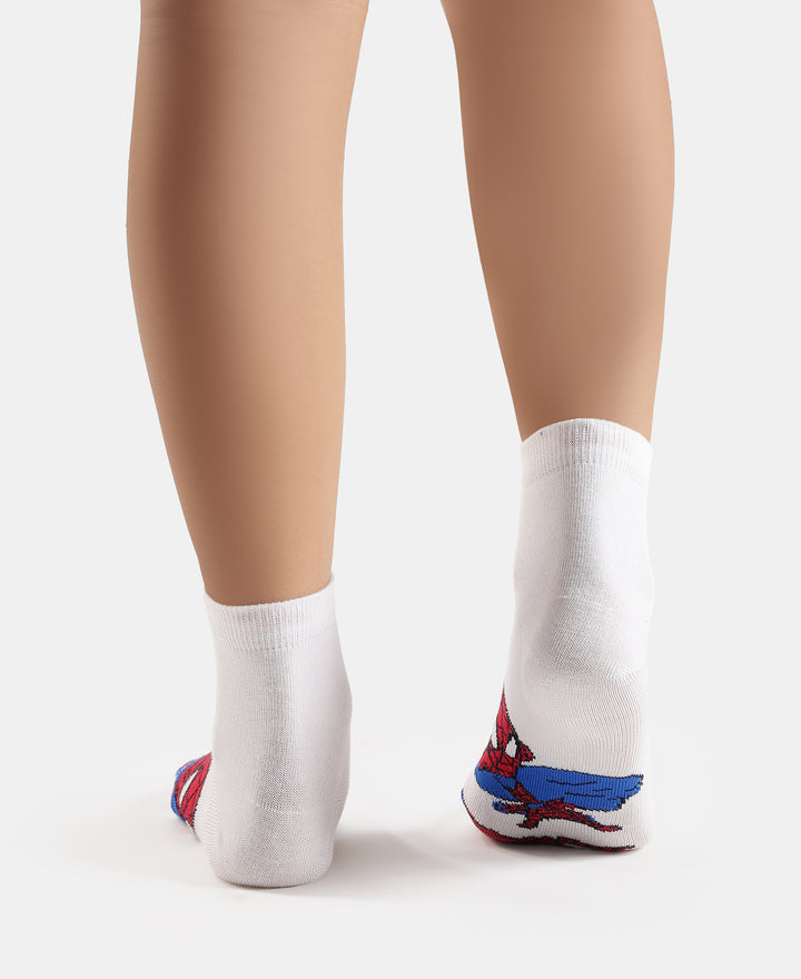 Marvel Avengers Compact Cotton Terry Ankle Length Socks with StayFresh Treatment - White & Navy (Pack of 2)
