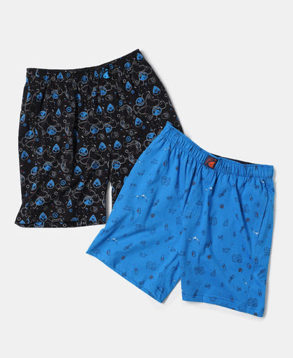 Super Combed Cotton Printed Boxer Shorts with Side Pockets - Assorted (Pack of 2)