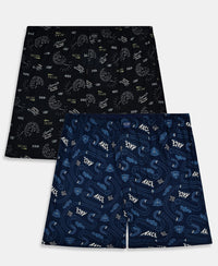 Super Combed Cotton Printed Boxer Shorts with Side Pockets - Black & Navy (Pack of 2)