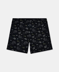 Super Combed Cotton Printed Boxer Shorts with Side Pockets - Black & Navy (Pack of 2)