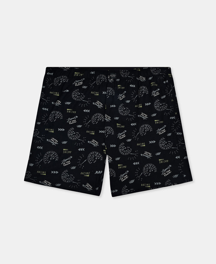 Super Combed Cotton Printed Boxer Shorts with Side Pockets - Black & Navy (Pack of 2)
