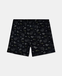 Super Combed Cotton Printed Boxer Shorts with Side Pockets - Black & Navy (Pack of 2)