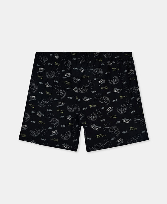 Super Combed Cotton Printed Boxer Shorts with Side Pockets - Black & Navy (Pack of 2)