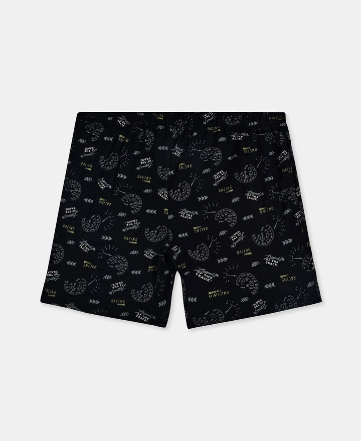 Super Combed Cotton Printed Boxer Shorts with Side Pockets - Black & Navy (Pack of 2)