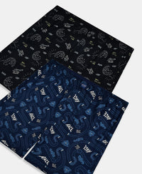 Super Combed Cotton Printed Boxer Shorts with Side Pockets - Black & Navy (Pack of 2)