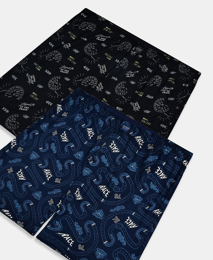 Super Combed Cotton Printed Boxer Shorts with Side Pockets - Black & Navy (Pack of 2)