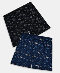 Super Combed Cotton Printed Boxer Shorts with Side Pockets - Black & Navy (Pack of 2)